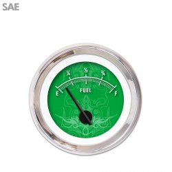 Fuel level Gauge - Tribal Gn, Black Modern Needles, Chrome Trim Rings - Part Number: GAR190ZEXKABCC