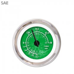 Turbo Gauge - SAE Tribal Gn, Black Modern Needles, Chrome Trim Rings - Part Number: GAR190ZEXMABCC