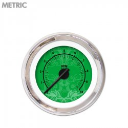 Tachometer Gauge - Tribal Gn, Black Modern Needles, Chrome Trim Rings - Part Number: GAR190ZMXIABCC