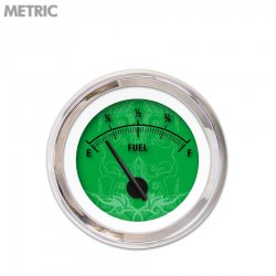 Fuel level Gauge - Tribal Gn, Black Modern Needles, Chrome Trim Rings - Part Number: GAR190ZMXKABCC