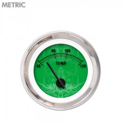 Water Temp Gauge - Metric Tribal Gn, Black Modern Needles, Chrome Trim Rings - Part Number: GAR190ZMXLABCC