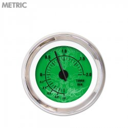 Turbo Gauge - Metric Tribal Gn, Black Modern Needles, Chrome Trim Rings - Part Number: GAR190ZMXMABCC