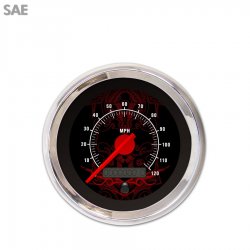 Speedo Gauge - SAE Tribal Black, Red Modern Needles, Chrome Trim Rings - Part Number: GAR192ZEXHABCE