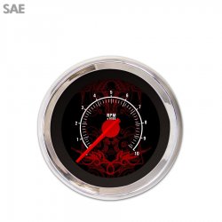 Tachometer Gauge - Tribal Black, Red Modern Needles, Chrome Trim Rings - Part Number: GAR192ZEXIABCE