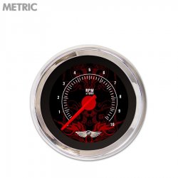Tachometer Gauge w/ emblem Tribal Black, Red Modern Needles, Chrome Trim Rings - Part Number: GAR192ZMAIABCE