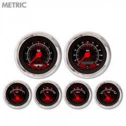 6 Gauge Set w/ emblem Metric Tribal Black, Rd Modern Needles, Chrome Trim Rings - Part Number: GAR192ZMARABCE