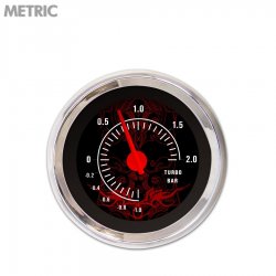 Turbo Gauge - Metric Tribal Black, Red Modern Needles, Chrome Trim Rings - Part Number: GAR192ZMXMABCE