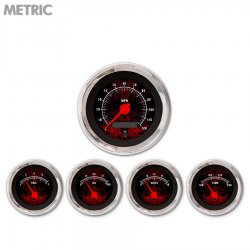 5 Gauge Set - Metric Tribal Black, Red Modern Needles, Chrome Trim Rings - Part Number: GAR192ZMXQABCE