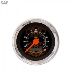 Speedo Gauge SAE Tribal Black Or Accents, Or Modern Needles, Chrome Trim Rings - Part Number: GAR193ZEXHABCH