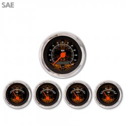 5 Gauge Set - SAE Tribal Black Or Accents, Or Modern Needles, Chrome Trim Rings - Part Number: GAR193ZEXQABCH