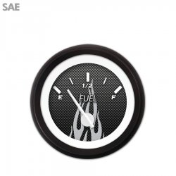 Fuel level Gauge Carbon Fiber Grnay Flame, White Modern Needles, Black Rings - Part Number: GAR194ZEXKACCD