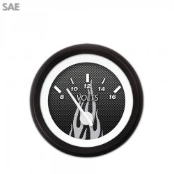 Volt Gauge - SAE Carbon Fiber Grnay Flame, Wht Modern Needles, Black Trim Rings - Part Number: GAR194ZEXNACCD