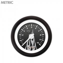 Tach Ga. w/ emblem Carbon Fiber Gray Flame, White Modern Needles, Black Rings - Part Number: GAR194ZMAIACCD