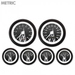 6 Ga. Set w/ emblem Metric CF Grey Flame, White Modern Needles, Black Rings - Part Number: GAR194ZMARACCD