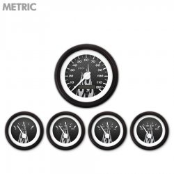 5 Gauge Set Metric Carbon Fiber Gray Flame, White Modern Needles, Black Rings - Part Number: GAR194ZMXQACCD