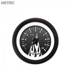 Tach Ga. w/ emblem Carbon Fiber White Flame, Black Modern Needles, Black Rings - Part Number: GAR195ZMAIACCC