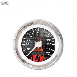 Speedo Gauge - SAE Carbon Fiber Rd Flame, Wht Modern Needles, Chrome Trim Rings - Part Number: GAR196ZEXHABCD