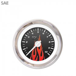 Tachometer Gauge - Carbon Fiber Rd Flame, Wht Modern Needles, Chrome Trim Rings - Part Number: GAR196ZEXIABCD