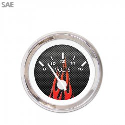 Volt Gauge - SAE Carbon Fiber Red Flame, Wht Modern Needles, Chrome Trim Rings - Part Number: GAR196ZEXNABCD