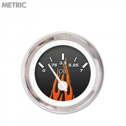 Oil Pressure Ga. - Metric CF Rd Flame, White Modern Needles, Chrome Trim Rings - Part Number: GAR196ZMXJABCD