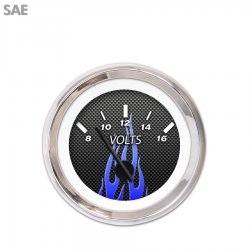 Volt Gauge - SAE Carbon Fiber Bl Flame, Black Modern Needles, Chrome Trim Rings - Part Number: GAR197ZEXNABCC