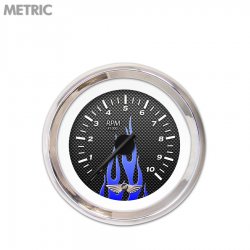 Tach Ga. w/ emblem - CF Black Flame, Black Modern Needles, Chrome Trim Rings - Part Number: GAR197ZMAIABCC