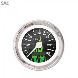 Speedo Gauge - SAE Carbon Fiber Gn Flame, Wht Modern Needles, Chrome Trim Rings - Part Number: GAR198ZEXHABCD