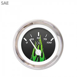 Oil Pressure Ga. - SAE CF Gn Flame, White Modern Needles, Chrome Trim Rings - Part Number: GAR198ZEXJABCD