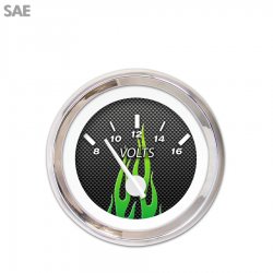 Volt Gauge - SAE Carbon Fiber Gn Flame, White Modern Needles, Chrome Trim Rings - Part Number: GAR198ZEXNABCD