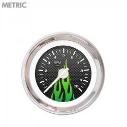 Tachometer Gauge - Carbon Fiber Gn Flame, Wht Modern Needles, Chrome Trim Rings - Part Number: GAR198ZMXIABCD