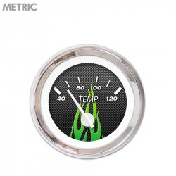 Water Temp Ga. - Metric CF Gn Flame, White Modern Needles, Chrome Trim Rings - Part Number: GAR198ZMXLABCD