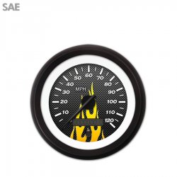 Speedo Ga. SAE Carbon Fiber Yellow Flame, Black Modern Needles, Black Rings - Part Number: GAR199ZEXHACCC