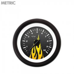 Tach Gauge - Carbon Fiber Yellow Flame, Black Modern Needles, Black Trim Rings - Part Number: GAR199ZMXIACCC
