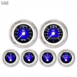 6 Ga. Set w/ emblem - SAE Pulsar Black, Wht Mod Nedl, Chrom Trm Rings~Style Kit - Part Number: GAR2101ZEARABCD