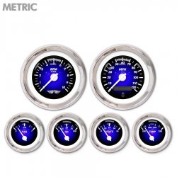 6 Ga. Set w/ emblem - Metric Pulsar Black, Wht Mod Nedl, Chrom Trm Rngs~ Kit DIY - Part Number: GAR2101ZMARABCD