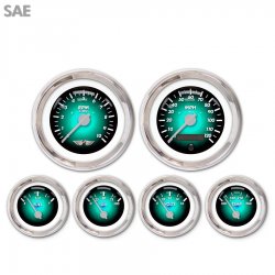 6 Ga. Set w/ emblem - SAE Pulsar Aqua, Silver Mod Nedl, Chrom Trm Rngs~ Kit DIY - Part Number: GAR2103ZEARABCB