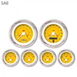 6 Ga. Set w/emblem-SAE Pinstripe II Yellow, Wht Mod Nedl, Chrom Trm Rngs~ Kit - Part Number: GAR2120ZEARABCD
