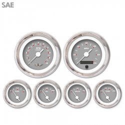 6 Ga. Set w/ emblem - SAE Mod Rod Grey, Wht Vintage Nedl, Chrom Trm Rngs~ Kit - Part Number: GAR217ZEARABAD