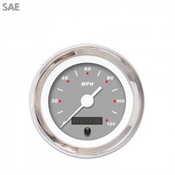 Speedo Gauge - SAE Modern Rodder Gray White Vintage Needles, Chrome Trim Rings - Part Number: GAR117ZEXHABAD