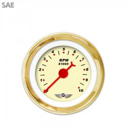 Tach Ga. w/ emblem - Mod Rod Tan, Rd Classic Nedl, Gold Trm Rings~Style Kit DIY - Part Number: GAR219ZEAIAABE