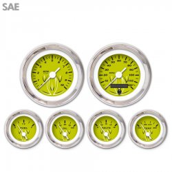 6 Ga. Set - SAE Pinstripe Gn, Wht Vintage Nedl, Chrome Trm Rings~Style Kit DIY - Part Number: GAR224ZEXRABAD