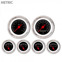 6 Ga. Set - Metric Comp Black, Rd Vintage Nedl, Chrome Trm Rings Style Kit DIY - Part Number: GAR227ZMXRABAE