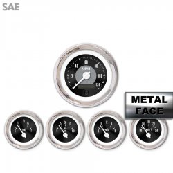 5 Gauge Set - American Classic ~ Black Face, White Modern Needles, Chrome Bezels - Part Number: GAR22ZEXQABCD
