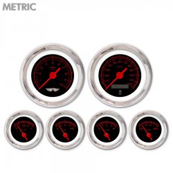 6 Ga. Set w/ebm-Metric Comp Rd Txt, Black, Rd Vintage Nedl, Chrom Trm Rngs~ Kit - Part Number: GAR230ZMARABAE