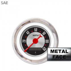 Speedometer Gauge - American Retro Rodder, Red Classic Needles, Chrome Bezels - Part Number: GAR24ZEXHABBE