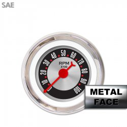 Tachometer Gauge - American Retro Rodder, Red Classic Needles, Chrome Bezels - Part Number: GAR24ZEXIABBE