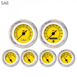 6 Ga. Set w/ emblem - SAE Rider Yellow, Black Vintage Nedl, Chrom Trm Rngs~ Kit - Part Number: GAR262ZEARABAC