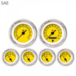 6 Ga. Set SAE Rider Yellow, Black Vintage Nedl, Chrome Trm Rings~Style Kit DIY - Part Number: GAR262ZEXRABAC