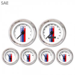 6 Ga. Set - SAE Vintage Autobahn Wht, Black Mod Nedl, Chrom Trm Rings~Style Kit - Part Number: GAR264ZEXRABCC