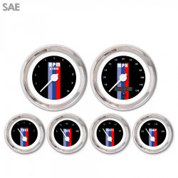 6 Ga. Set - SAE Vintage Autobahn Black, Wht Mod Nedl, Chrom Trm Rings~Style Kit - Part Number: GAR265ZEXRABCD